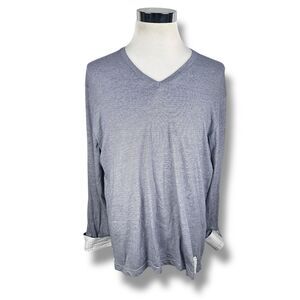 Maceoo T-Shirt Mens 2XL XXL 6 Wavy Navy Blue Long Sleeve V-Neck Flip Cuff Cotton